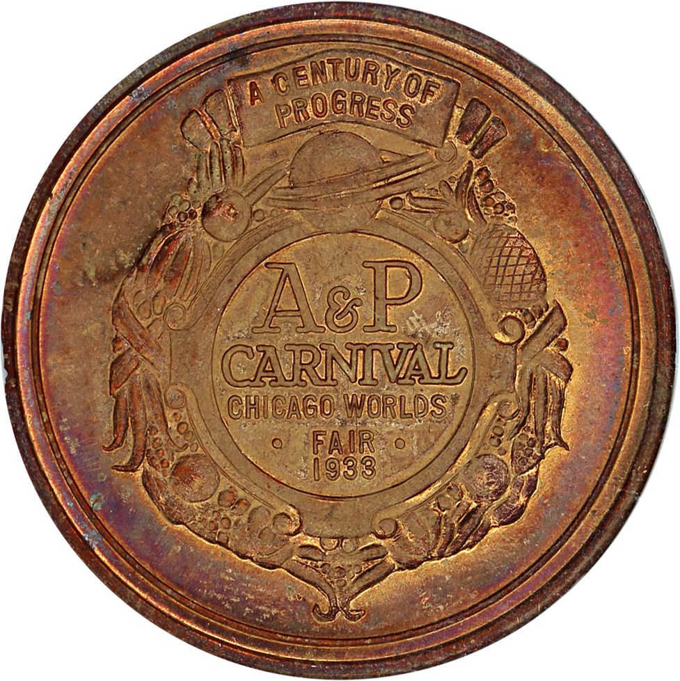 image for: 1933 Century Progress Expo  A&P Carnival  Pig rev  Gilt SC$1 NGC MS65 (HK-464)