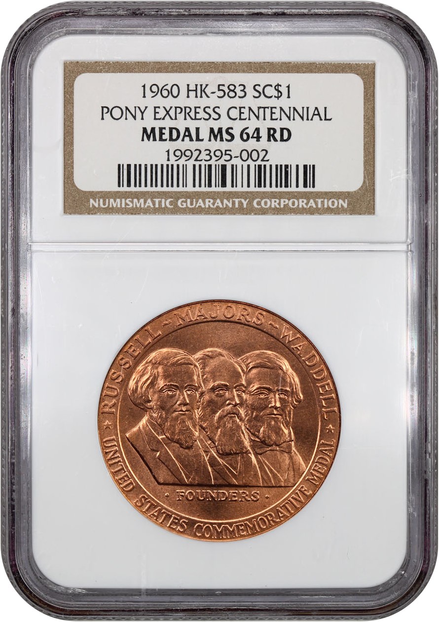 image for: 1960 Pony Express  Official  Bronze SC$1 NGC MS64 RD (HK-583)