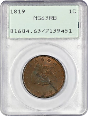 image for: 1819 1c PCGS MS63 RB (Small Date OGH Rattler Holder)