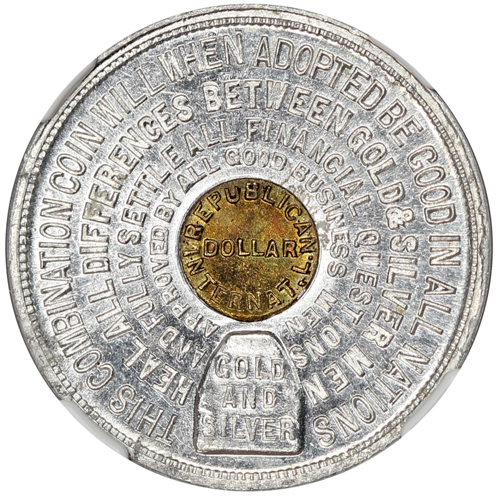 1897 SC$1 Bickford, Dashes, Aluminum w/brass center, HK-835 MS