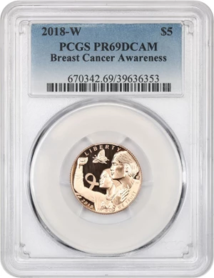 image for: 2018-W Breast Cancer $5 PCGS Proof 69 DCAM