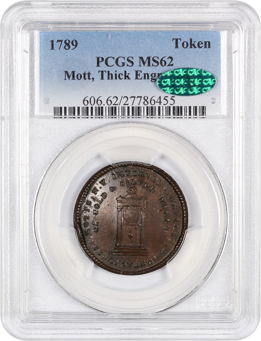 image for: 1789 Mott Token PCGS/CAC MS62 (Thick Engrailed Edge)