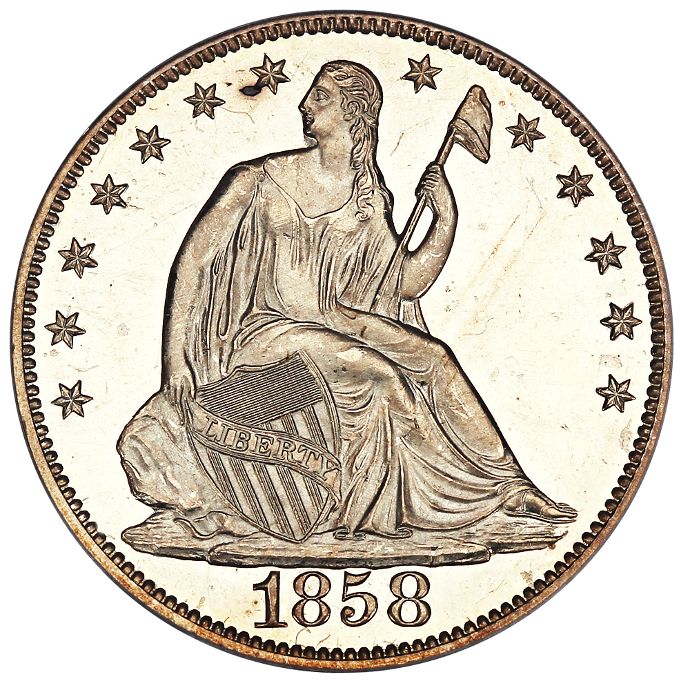 image for: 1858 50c PCGS/CAC Proof 63+ CAM ex: Perfection Collection