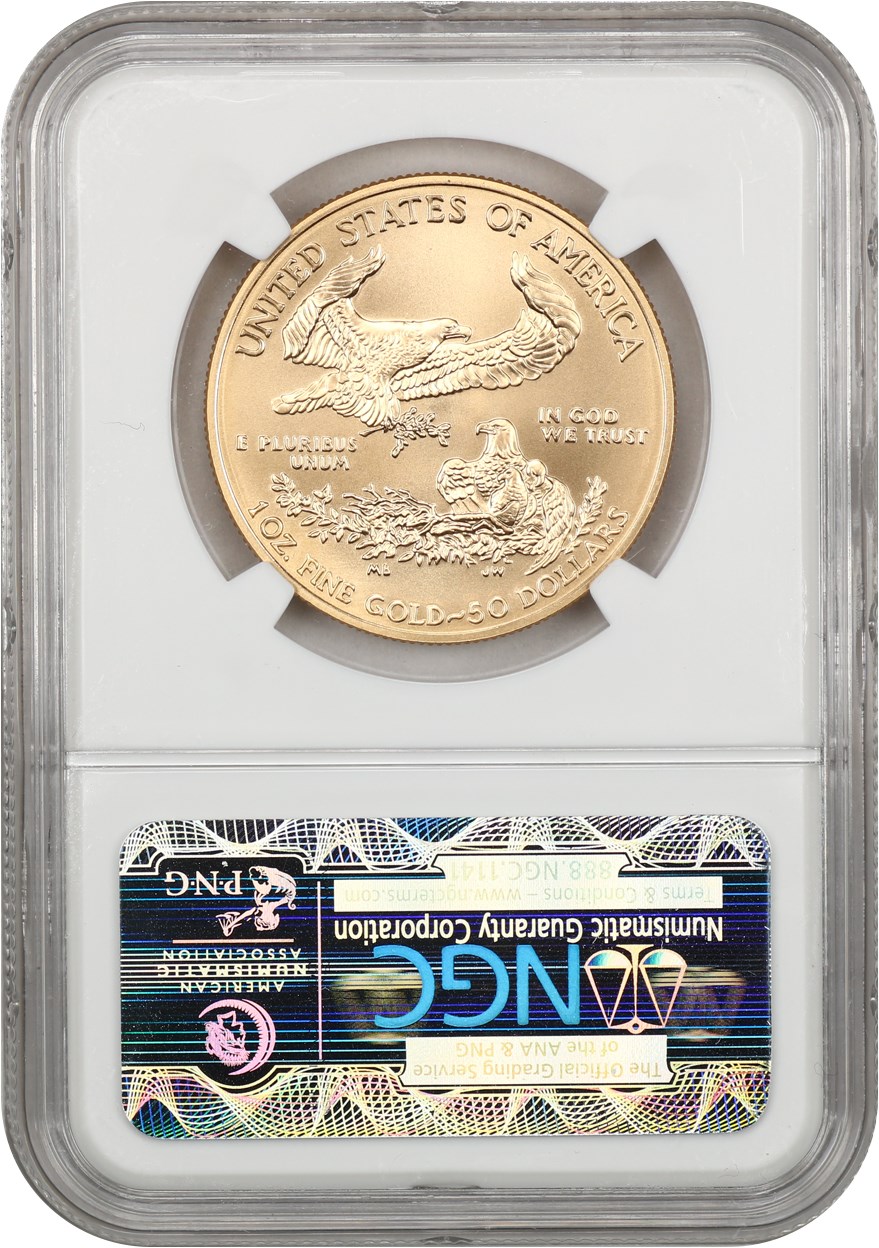 image for: Mint Error: 2011-W Gold Eagle $50 NGC MS69 (Obverse Struck Thru)