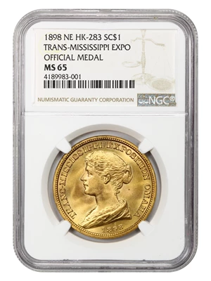image for: 1898 Trans Miss Expo Official Brass SC$1 NGC MS65 (HK-283)