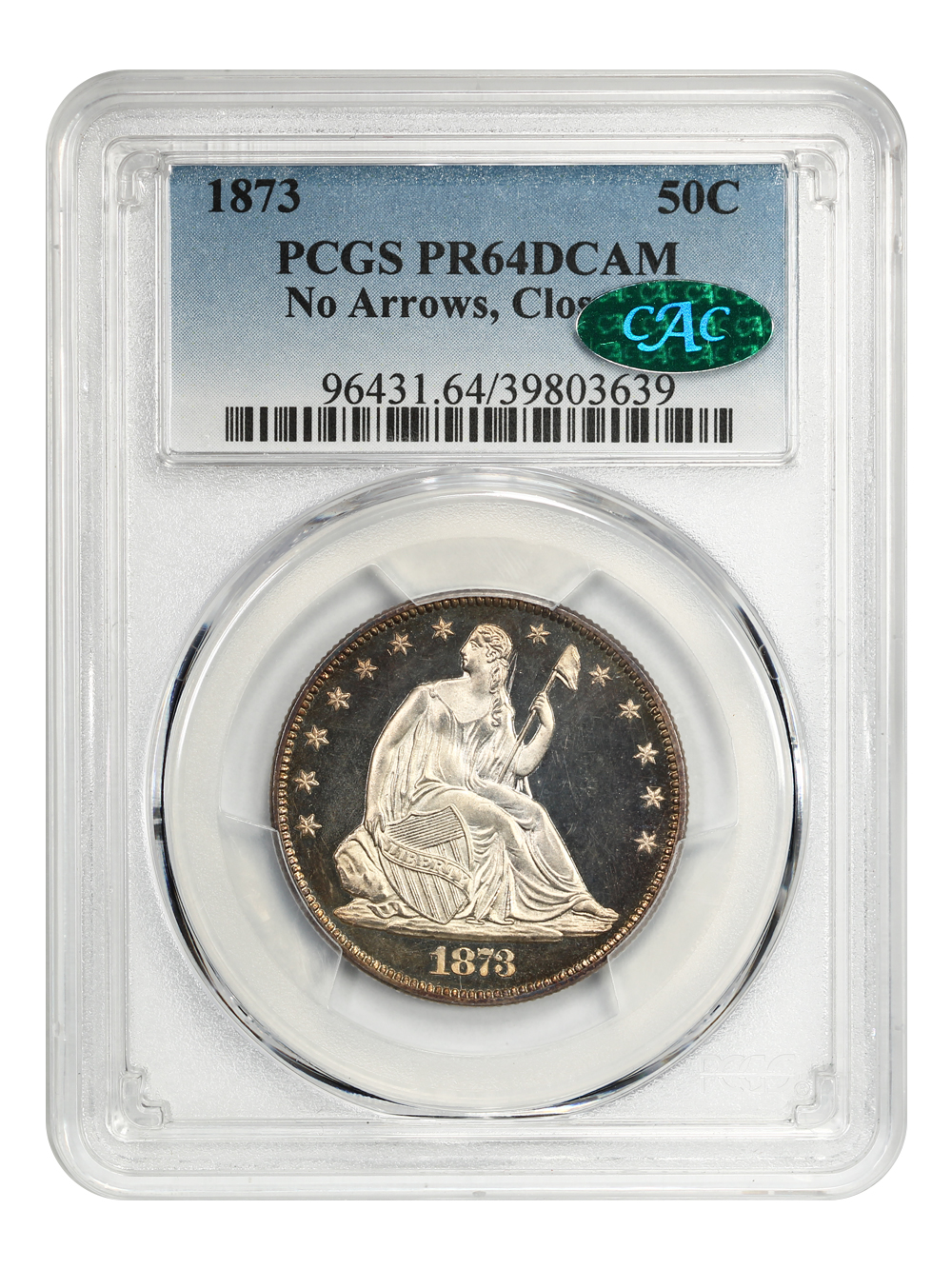 image for: 1873 50c PCGS/CAC Proof 64 DCAM (No Arrows  Closed 3)