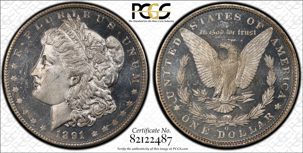 image for: 1891-O $1 PCGS/CAC MS64+ DMPL ex: D.L. Hansen