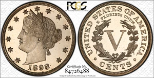 image for: 1898 5c PCGS/CAC Proof 65 DCAM ex: D.L. Hansen