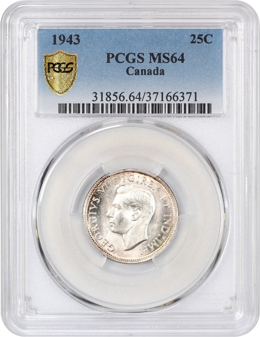 image for: Canda: 1943 25C PCGS MS64 