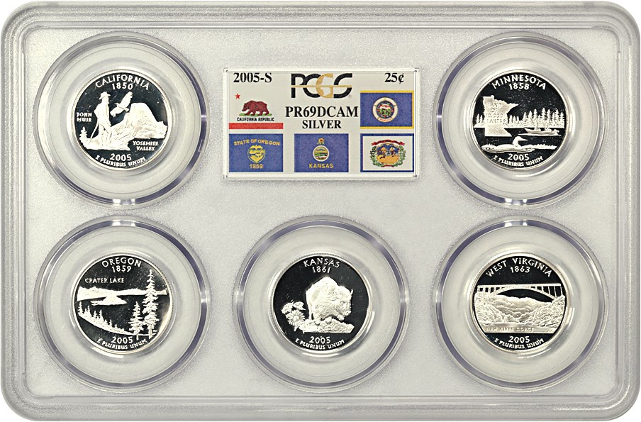 image for: 2005-S Silver Quarters Proof Set 25c PCGS Proof 69 DCAM (Silver  5 Coins)