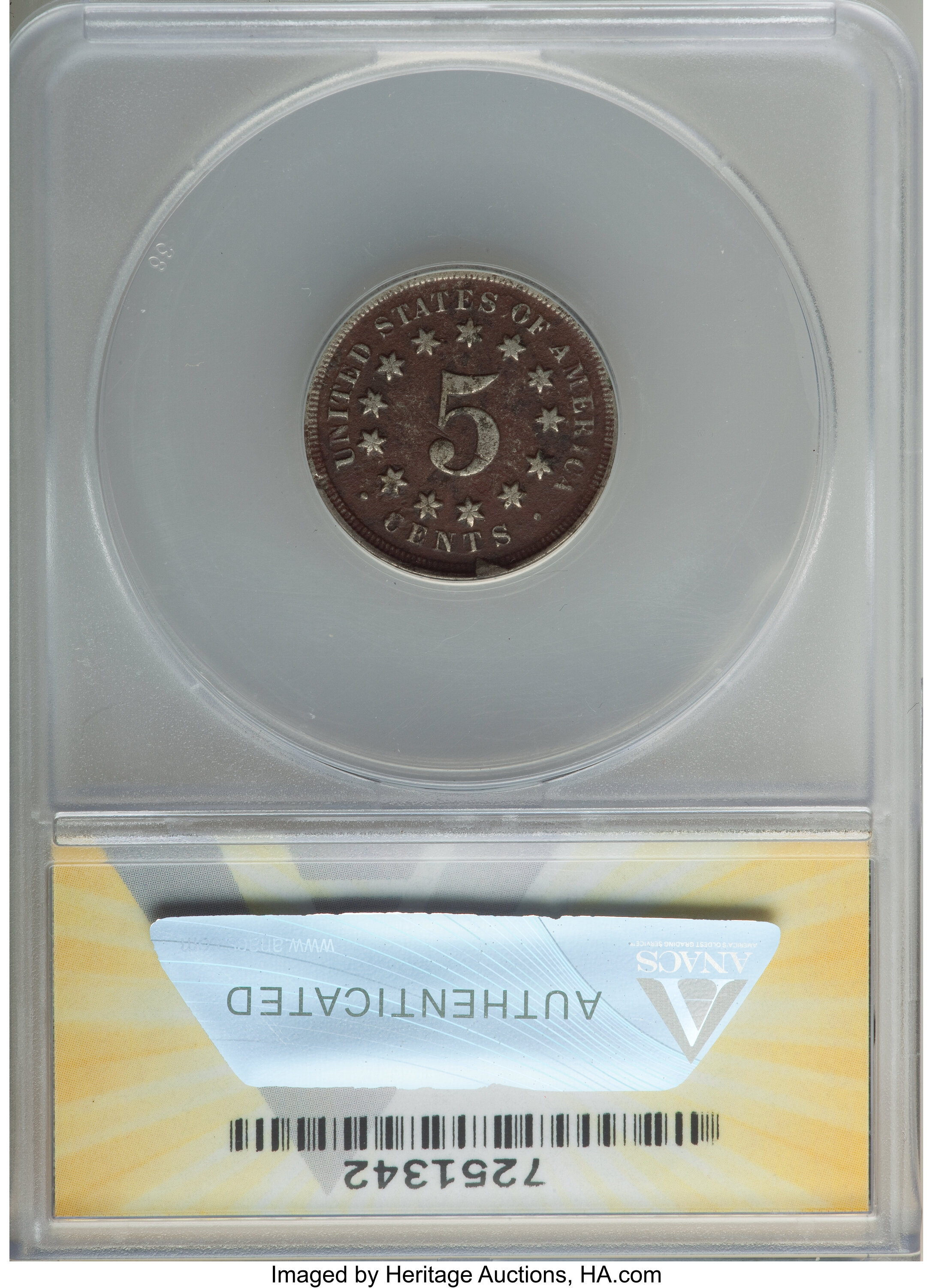 1867 5c No Rays VF20 thumbnail 2