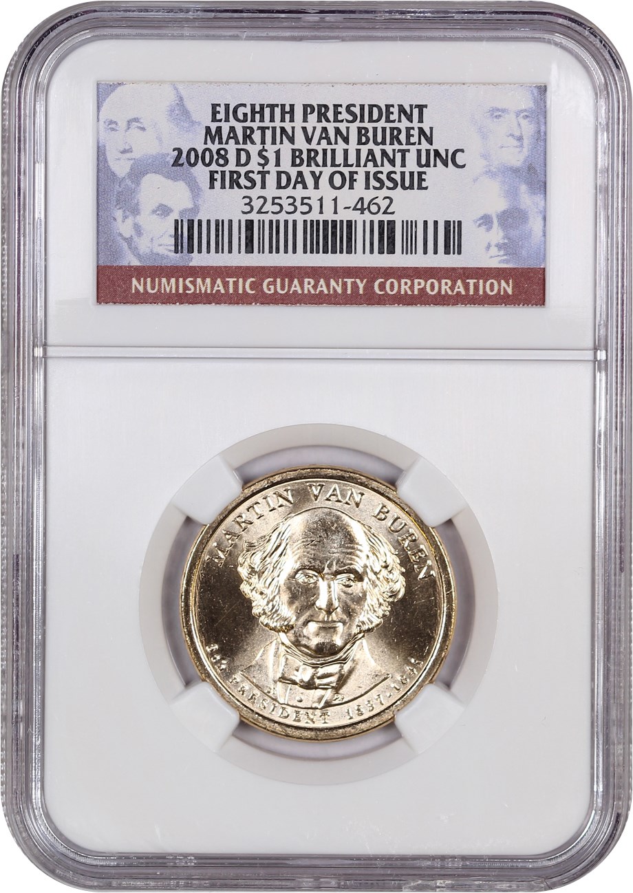 image for: 2008-D Martin Van Buren $1 NGC Brilliant Unc. (First Day of Issue)