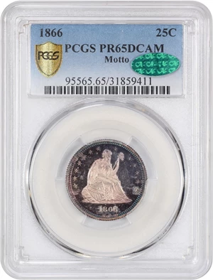 image for: 1866 25c PCGS/CAC Proof 65 DCAM (Motto)