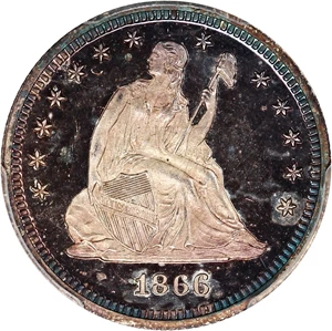 image for: 1866 25c PCGS/CAC Proof 65 DCAM (Motto)