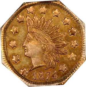 image for: 1874 Cal. Gold $1 PCGS AU53 (BG-1124 OGH)