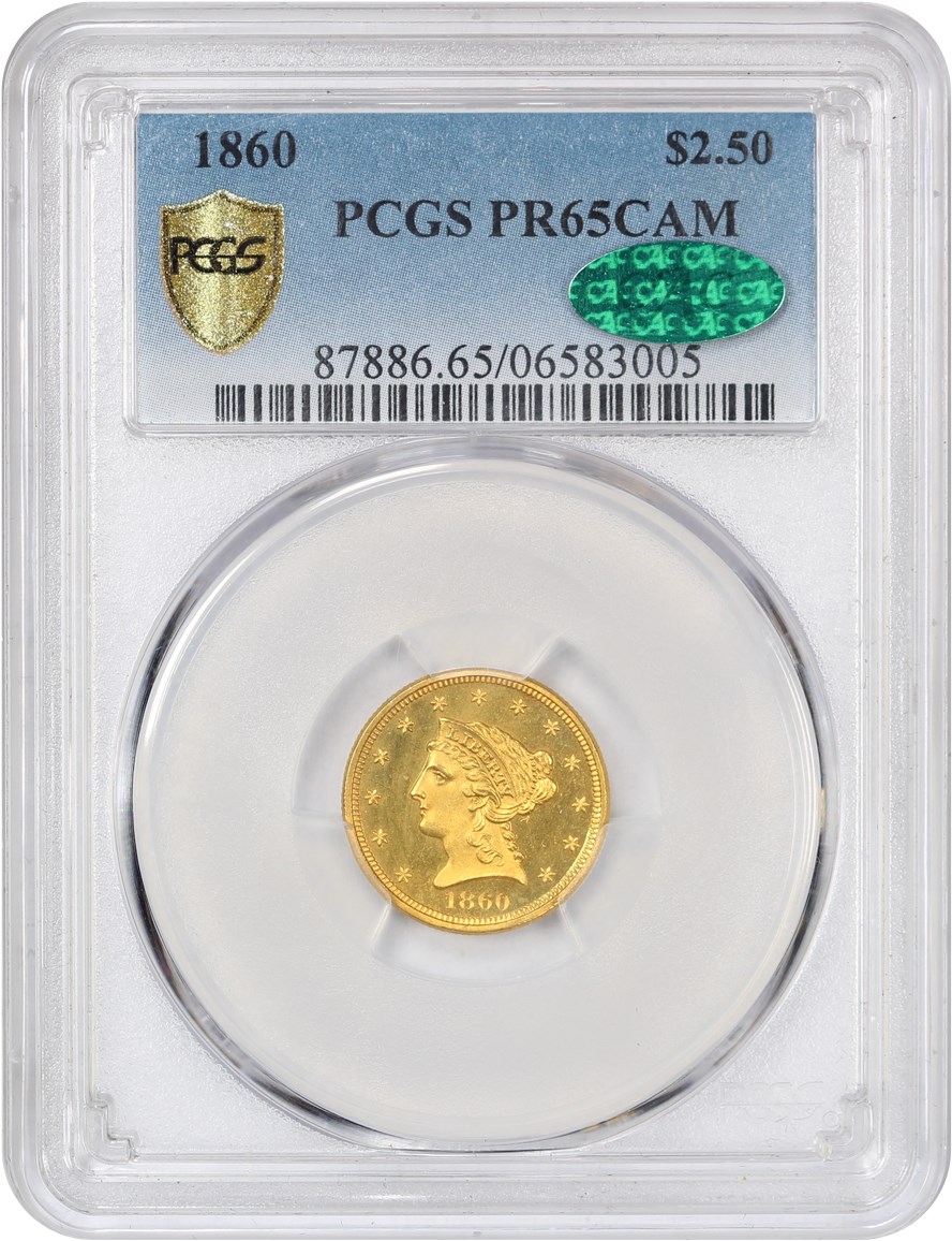 image for: 1860 $2 1/2 PCGS/CAC Proof 65 CAM