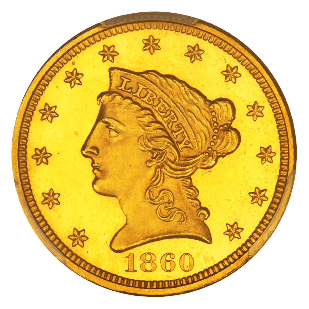 image for: 1860 $2 1/2 PCGS/CAC Proof 65 CAM