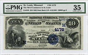 image for: FR. 539 1882 2nd Charter Period 2nd Issue Date Back $10 St. Louis Missouri PMG Very Fine 35