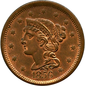 image for: 1856 1c PCGS MS63 RB (Slanted 5)