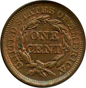 image for: 1856 1c PCGS MS63 RB (Slanted 5)