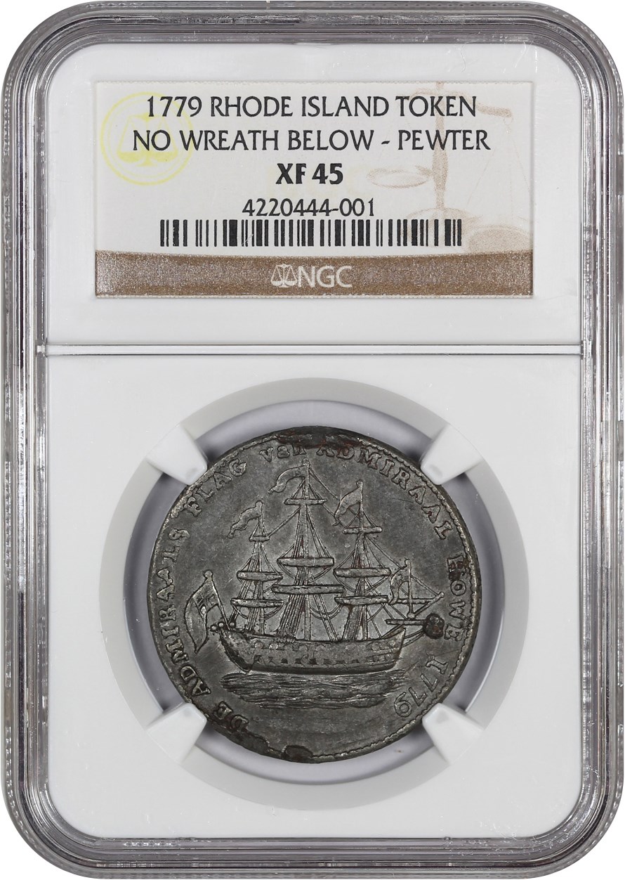 image for: 1779 Rhode Island Ship Pewter Token NGC XF45 (No Wreath)