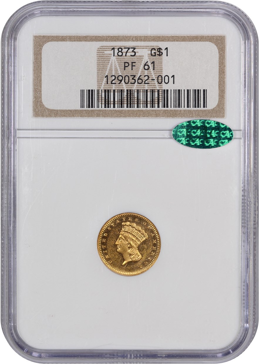 image for: 1873 G$1 NGC/CAC Proof 61 (Closed 3)