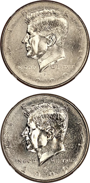 image for: Mint Errors: 2009-P & 2009-D 50c NGC MS64 (Obverse Struck Thru)