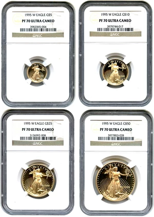 image for: 1995-W American Gold Eagle Set NGC Proof 70 UCAM (4 Coins $5 $10 $25 $50)