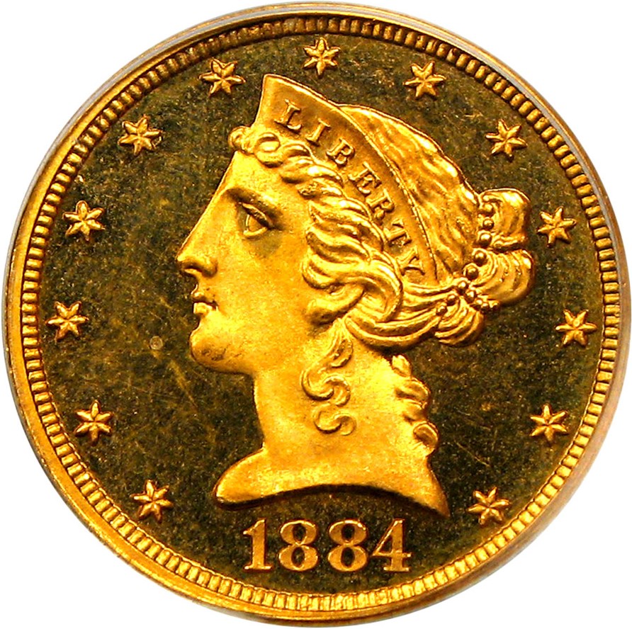 image for: 1884 $5 PCGS/CAC Proof 64 DCAM