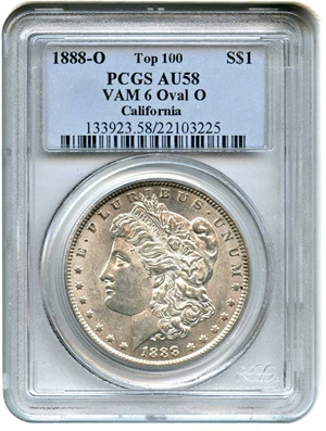 image for: Top 100 VAM: 1888-O $1 PCGS AU58 (VAM-6 Oval O)