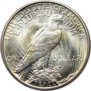 image for: Top 50 VAM: 1921 Peace $1 PCGS MS65 (VAM-3 Line Thru L)