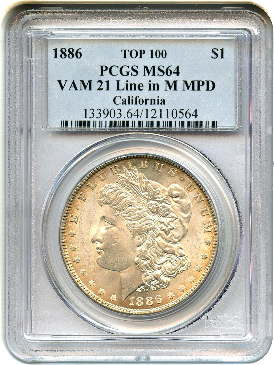 1886 $1  Misplaced Date, 8 Below M, VAM-21 MS64 thumbnail 10