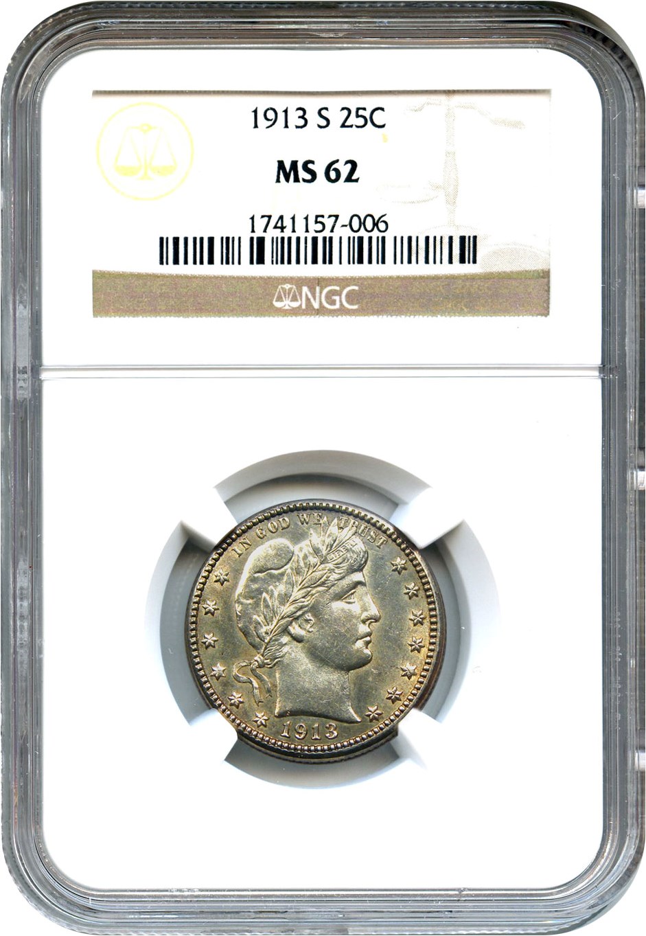 1913-S 25c AU53 CAC thumbnail 10