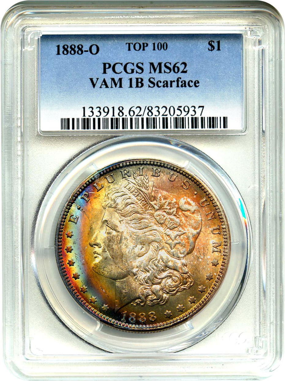 image for: 1888-O $1 PCGS MS62 (VAM-1B  Scarface)