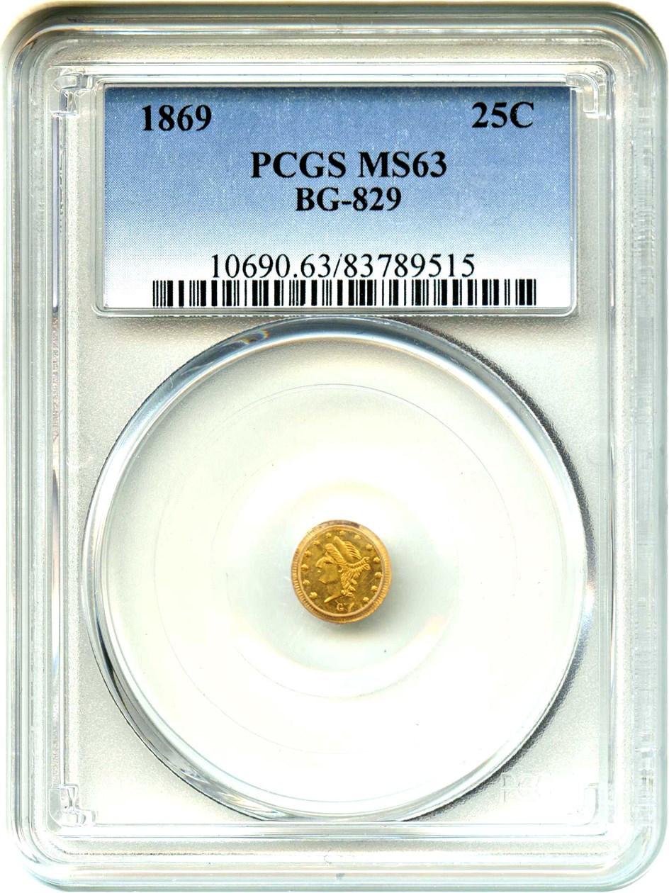 image for: 1869 Cal. Gold 25c PCGS MS63 (BG-829)