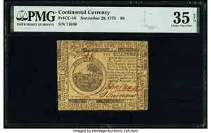 image for: Continental Currency November 29, 1775 $6 PMG Choice Very Fine 35 EPQ....
