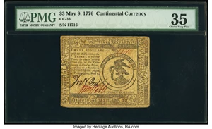 image for: Continental Currency May 9, 1776 $3 PMG Choice Very Fine 35....