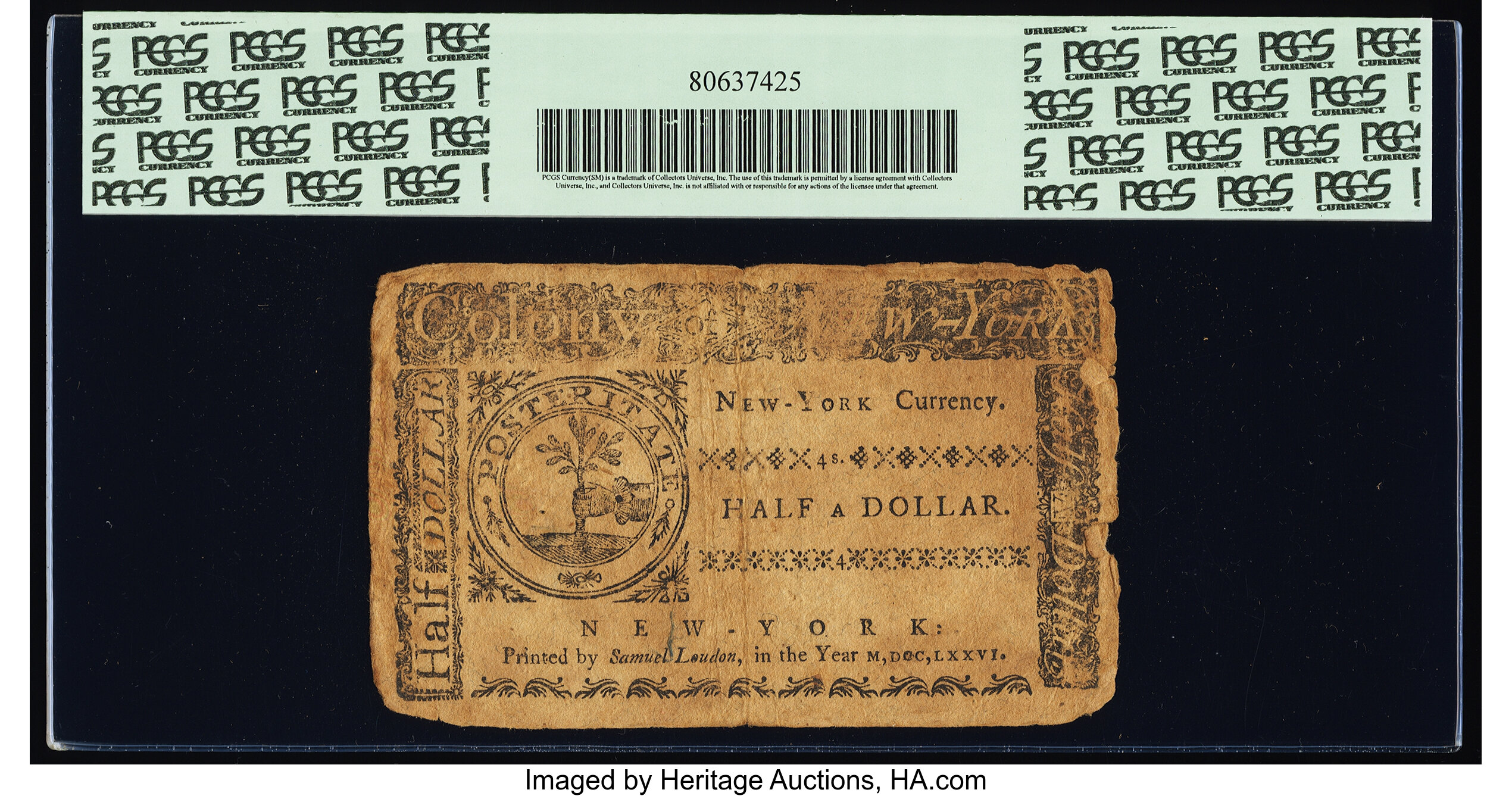 image for: New York March 5, 1776 $1/2 PCGS Apparent Very Fine 25....