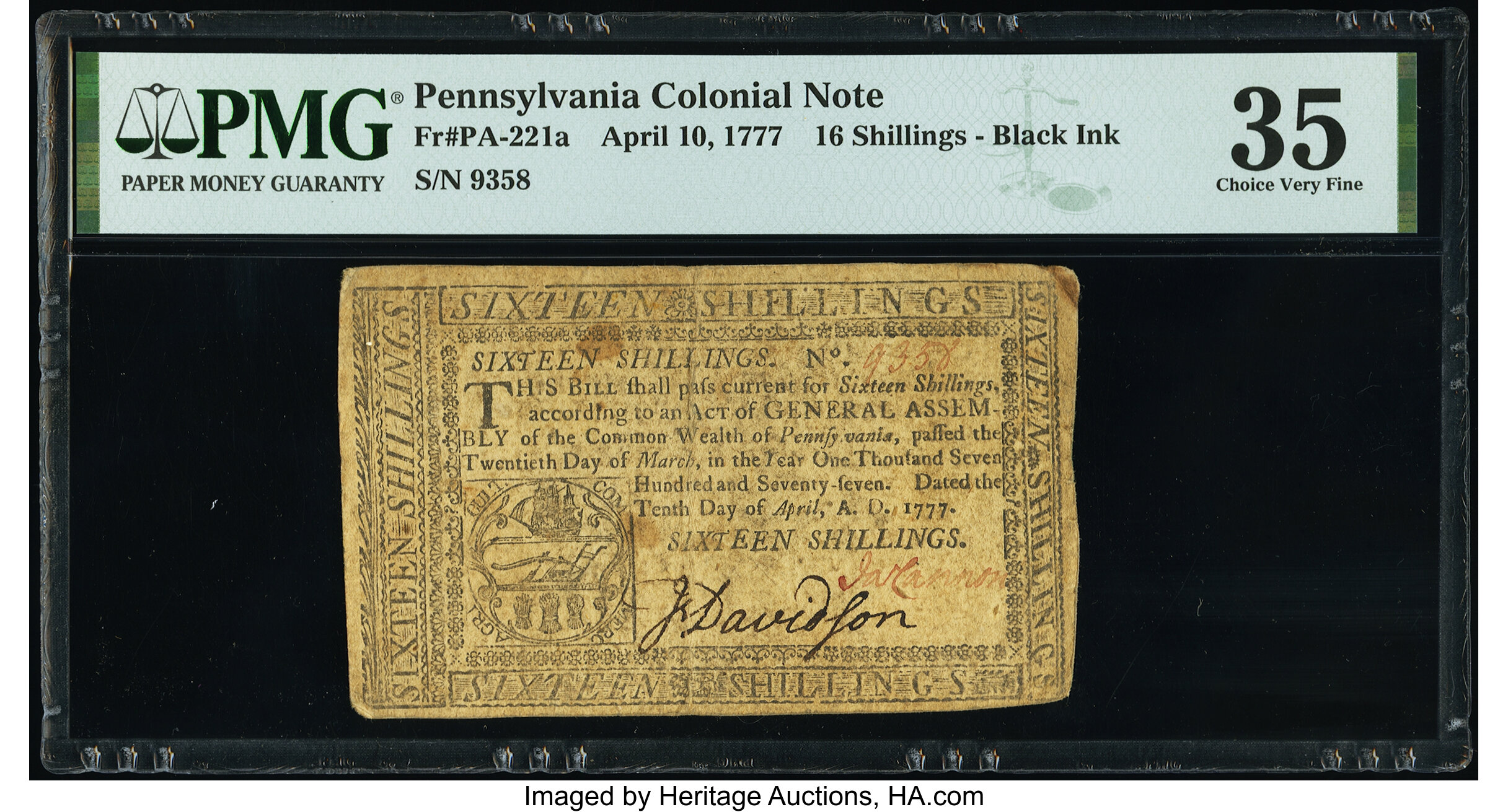 image for: Pennsylvania April 10, 1777 16s PMG Choice Very Fine 35....
