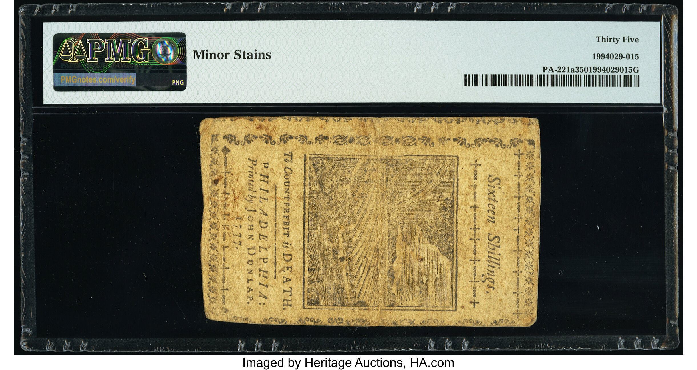 image for: Pennsylvania April 10, 1777 16s PMG Choice Very Fine 35....