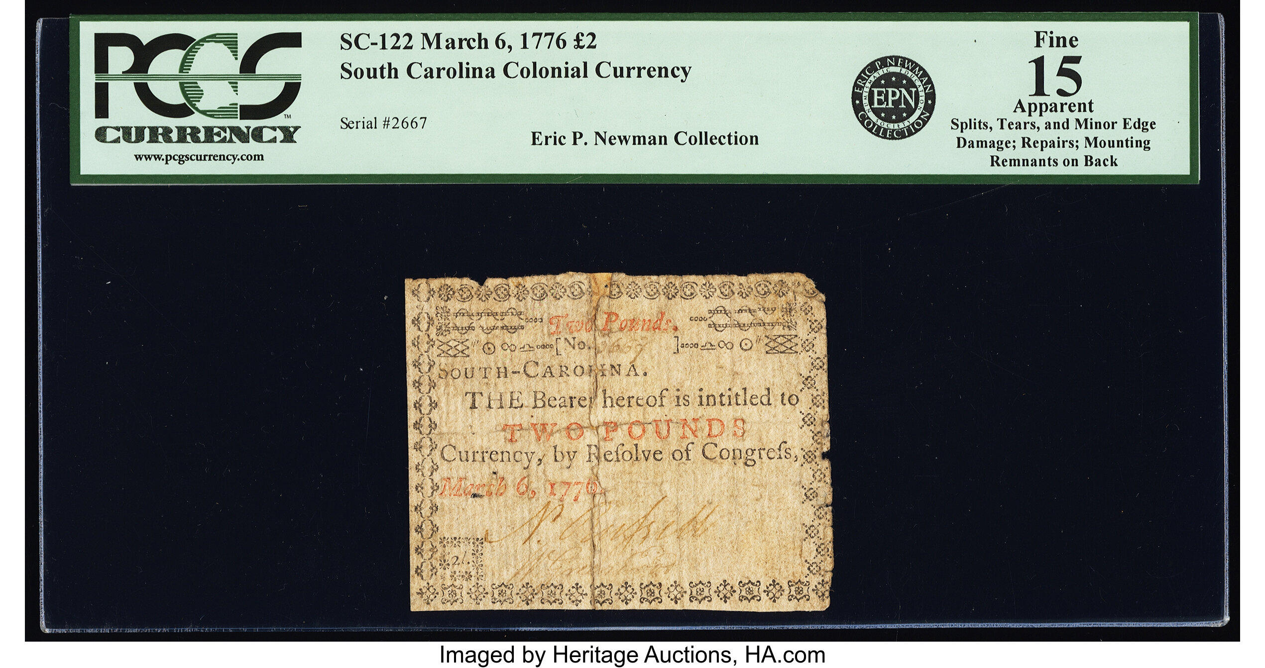 image for: South Carolina March 6, 1776 £2 PCGS Apparent Fine 15....