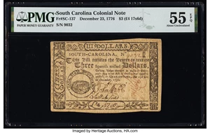image for: South Carolina December 23, 1776 $3 PMG About Uncirculated 55 EPQ....