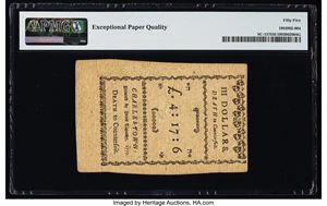 image for: South Carolina December 23, 1776 $3 PMG About Uncirculated 55 EPQ....