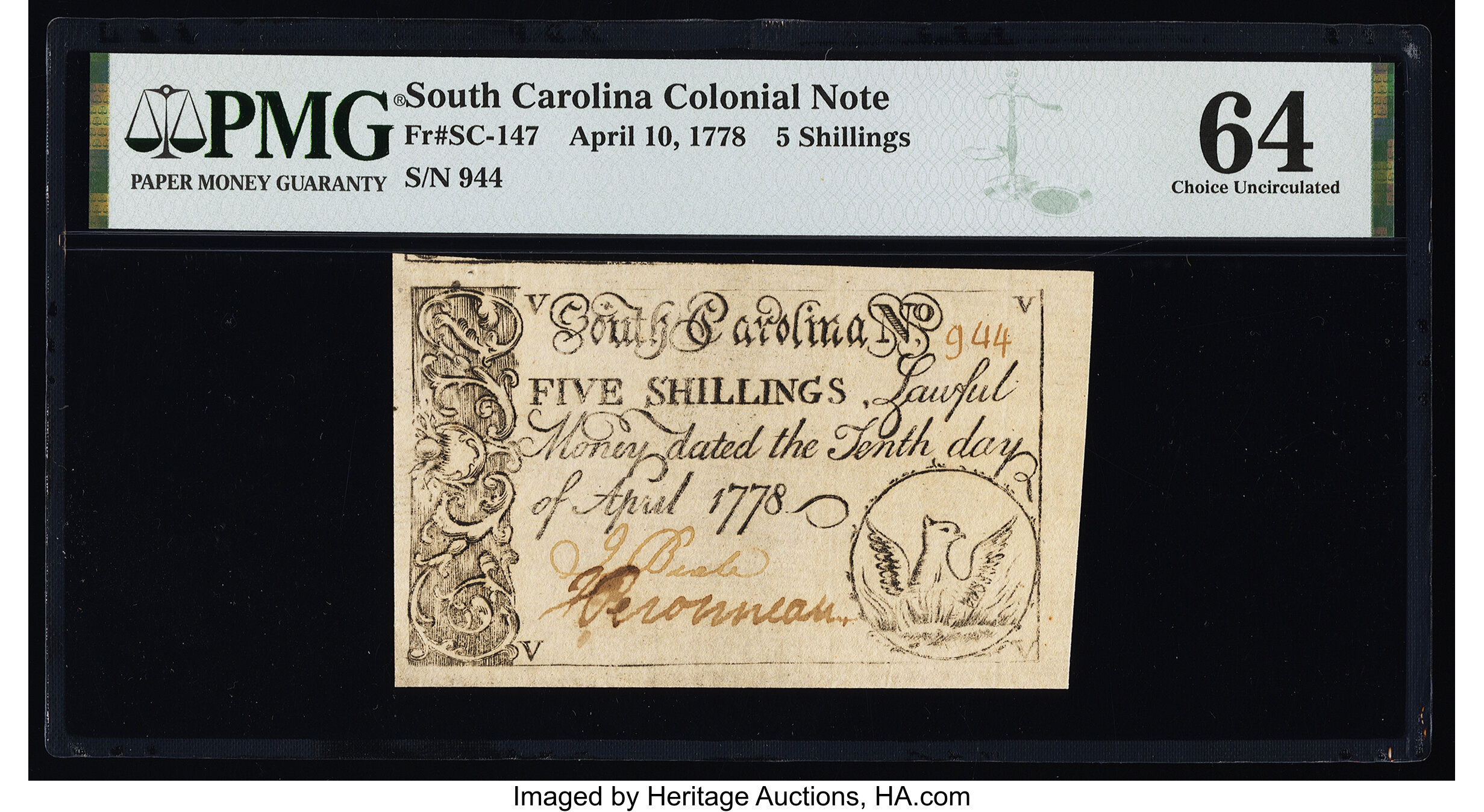 image for: South Carolina April 10, 1778 5s PMG Choice Uncirculated 64....