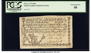 image for: South Carolina February 8, 1779 $60 PCGS Extremely Fine 40....
