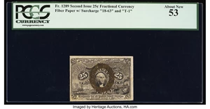 image for: Fr. 1289 25¢ Second Issue PCGS About New 53....
