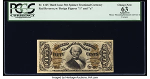 image for: Fr. 1325 50¢ Third Issue Spinner PCGS Apparent Choice New 63....