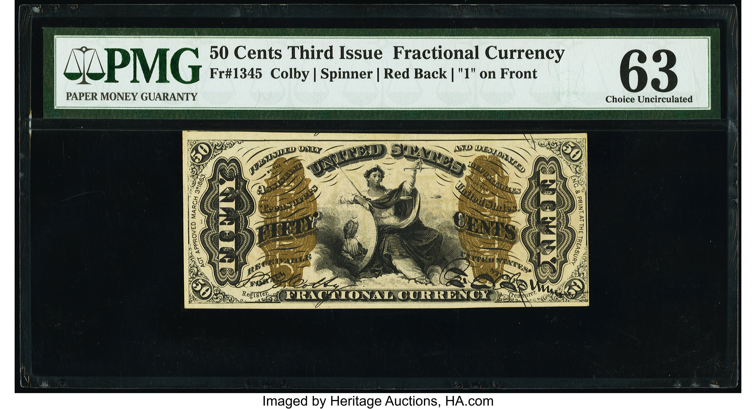 image for: Fr. 1345 50¢ Third Issue Justice PMG Choice Uncirculated 63....