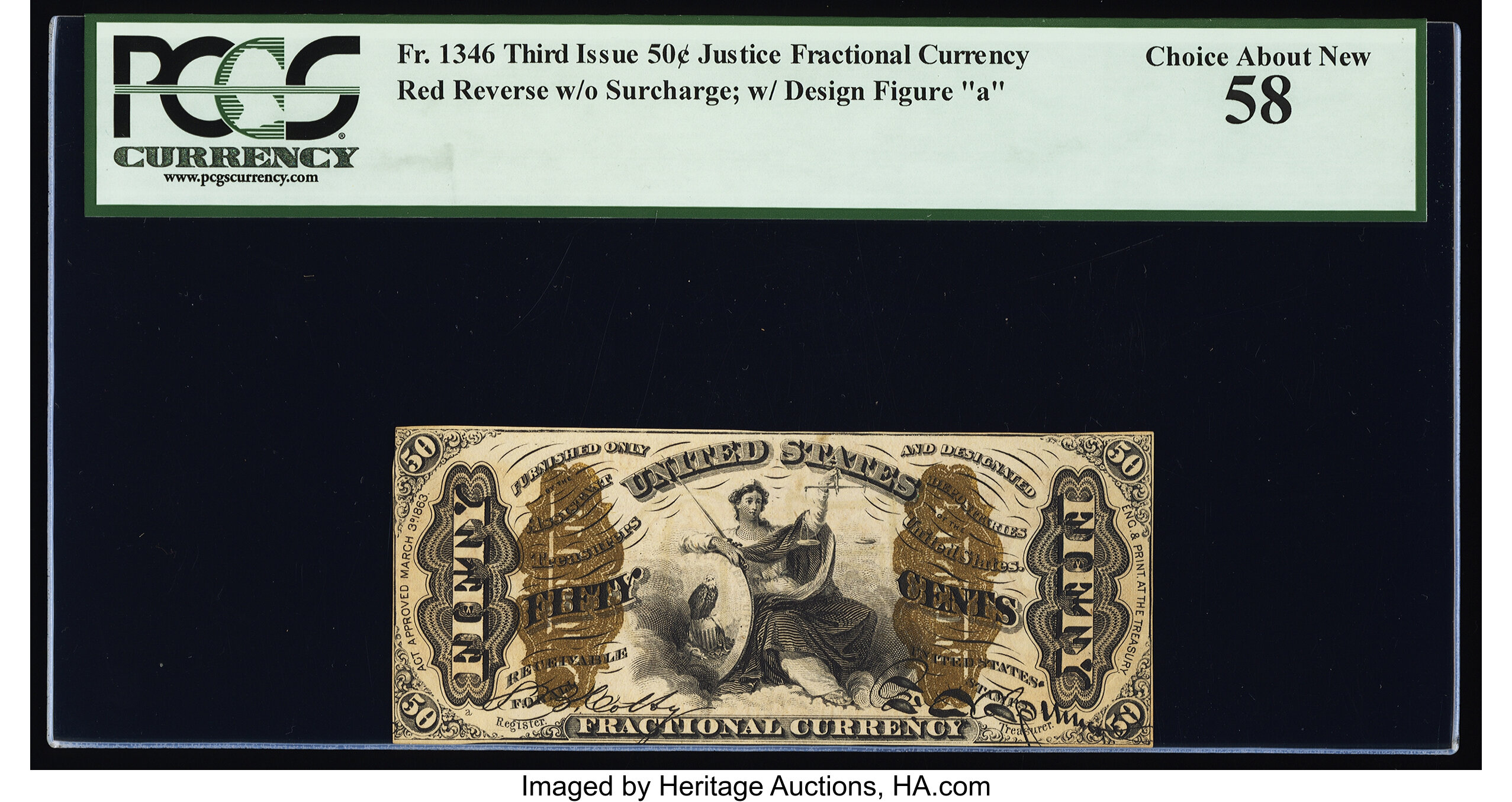 image for: Fr. 1346 50¢ Third Issue Justice PCGS Choice About New 58....