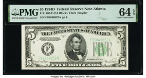 image for: Fr. 1960-F $5 1934D Federal Reserve Note. PMG Choice Uncirculated 64 EPQ....